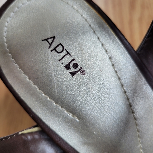 Size 8 Apt 9 Brown Leather Open Toe 4 inch Heels - Picture 6 of 8